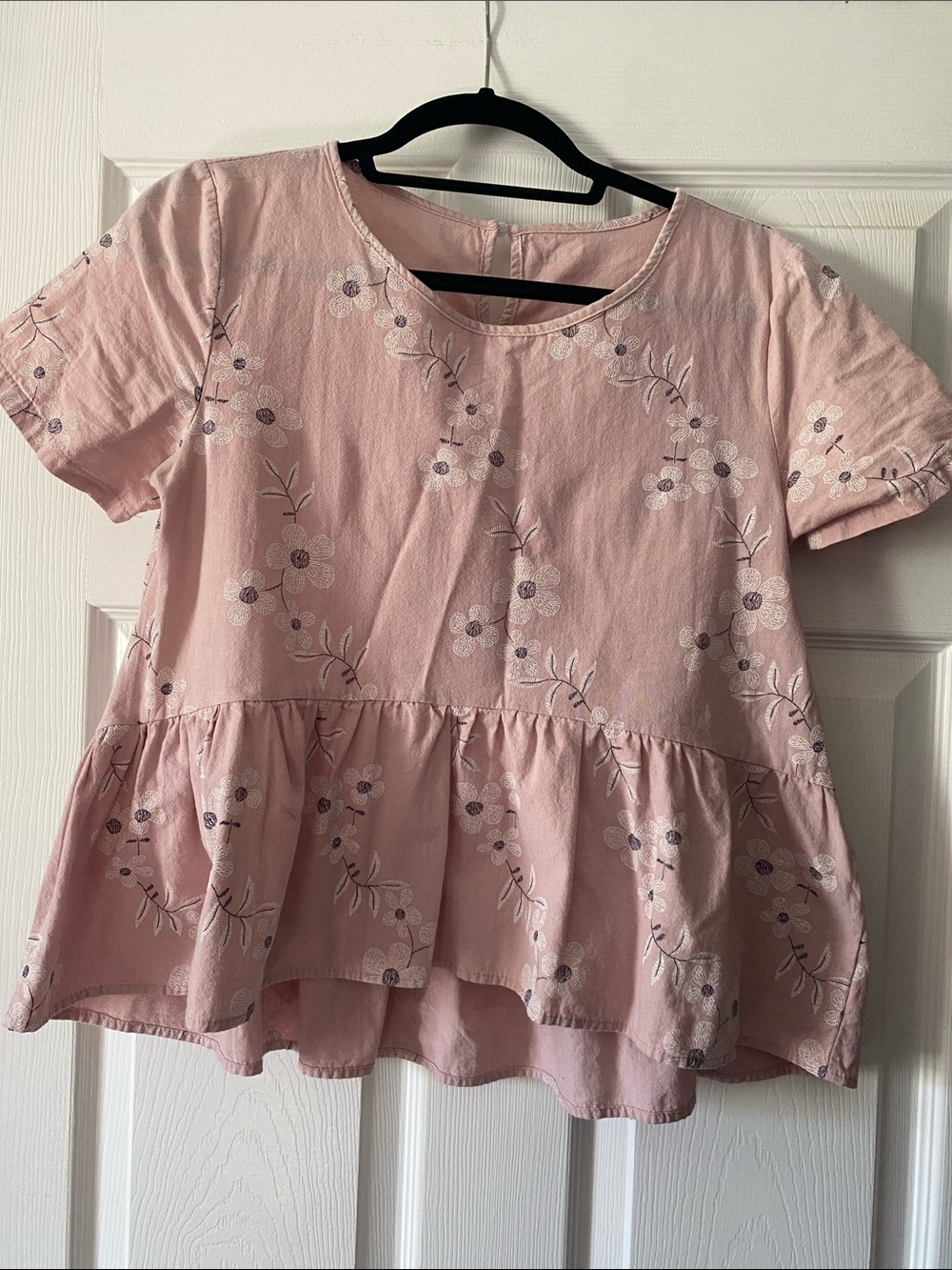 Soft Pink Floral Peplum Blouse